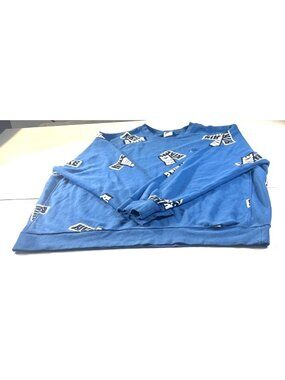 Nike Blue Crewneck Sweatshirt With Logo Print & Ribbed Cuffs - Size XXL